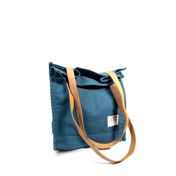 FEED PROJECTS Canvas Market Tote Teal *LOVELY* - Picture 2 of 11
